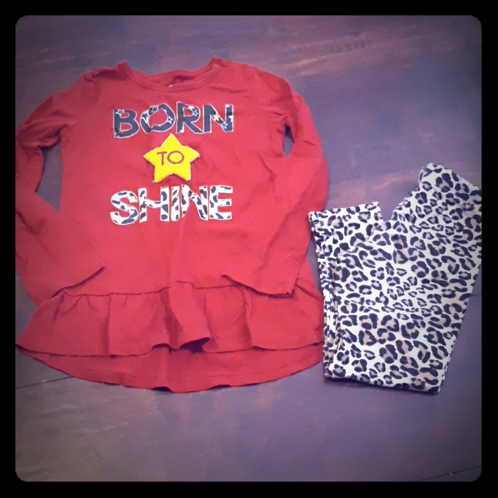 Girls Red Leopard Print Matching Set